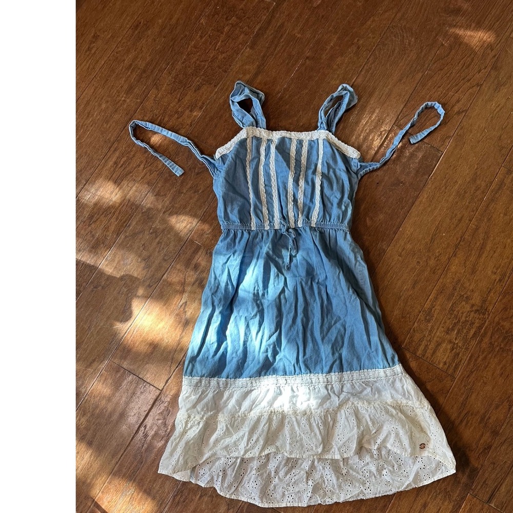 Matilda Jane 435 Barn Dance Tonight Girls Blue Denim Lace Dress‎ Ruffle Straps